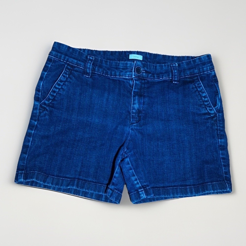 Liz Claiborne Chino Denim Shorts Womens 10 Dark Wash Blue Stretch Mid Rise 4in